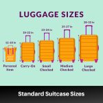 Illustration showing airline cabin and checked luggage size categories with height measurements