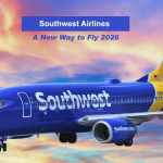 Southwest Airlines aircraft flying across the sky