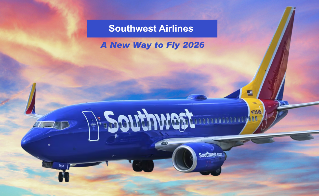 Southwest Airlines aircraft flying across the sky