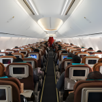 Economy cabin view with window seat on Boeing 737