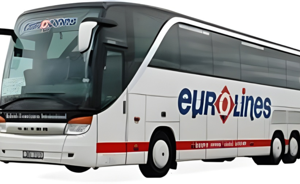 Eurolines bus traveling London to Paris with window seat view