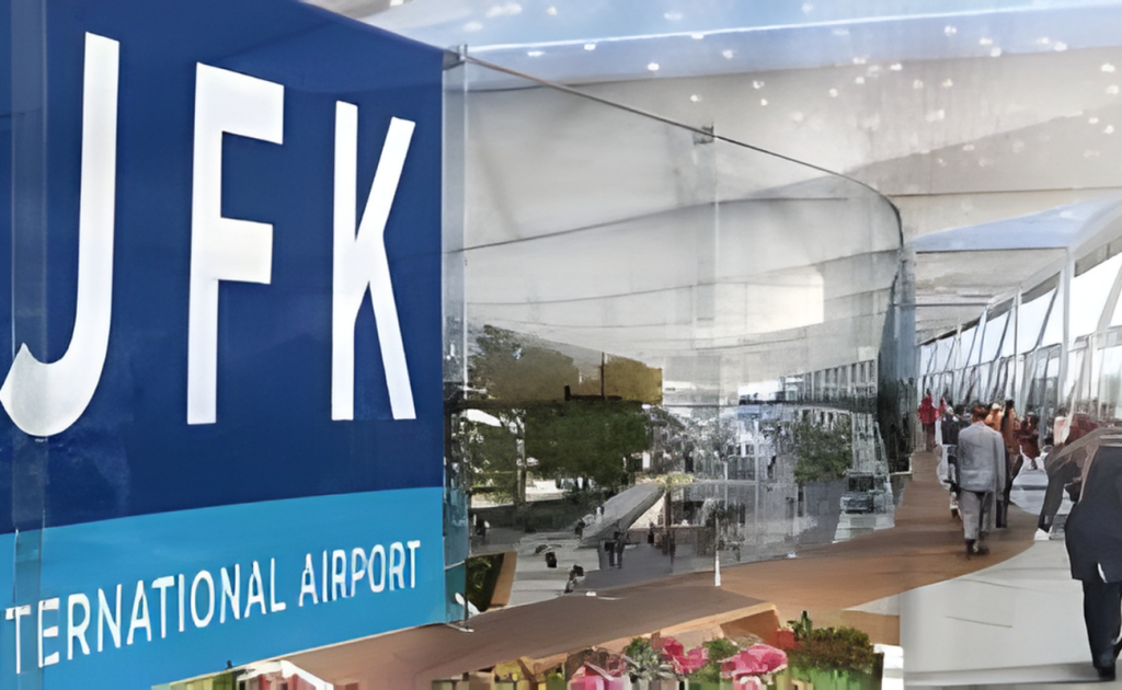 JFK International Airport terminal before reaching a window seat