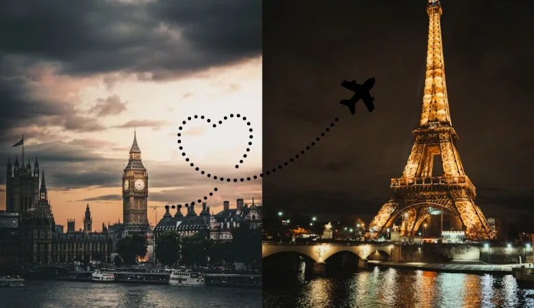 London to Paris flight route viewed from a window seat