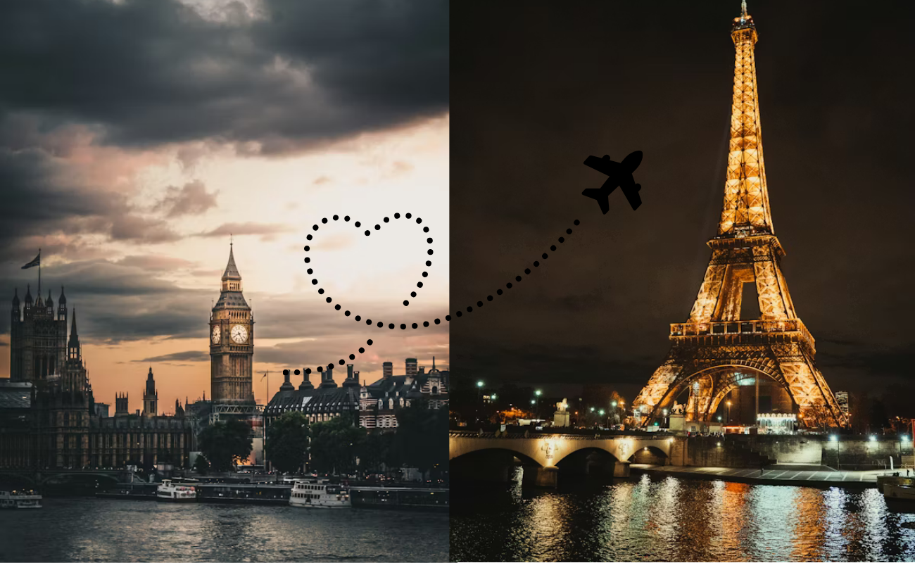 London to Paris flight route viewed from a window seat