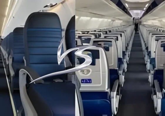 Side-by-side comparison of economy and first class seats after a passenger is bumped into first class.