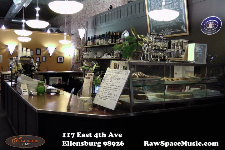 The Raw Space Café counter in Ellensburg, Washington — a casual gathering spot inside the converted Masonic temple