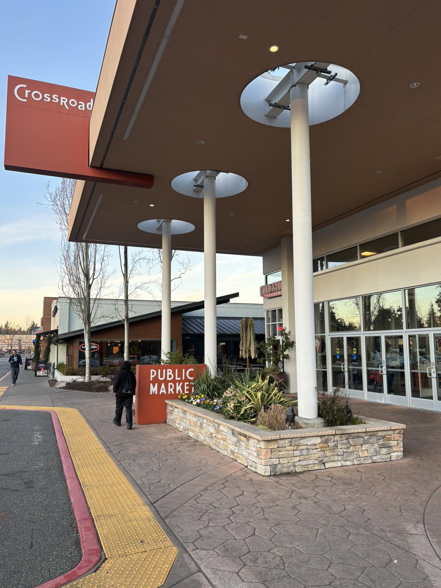 Crossroads Mall Public Market entrance in Bellevue, Washington — a shopping center that evolved into a community gathering space and third place